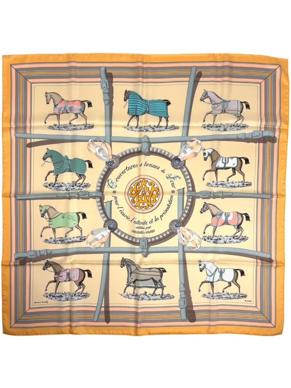 Hermes Carre 90 Couvertures Et Tenues de Jour Scarf Horsewear Silk Orange